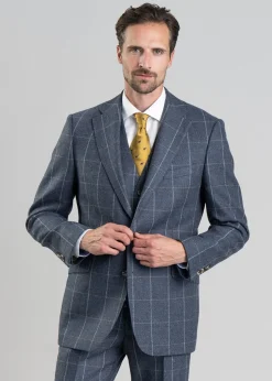 Ford Tweed Jacket - Grey and Blue Herringbone with Coffee and Cream Ch