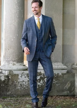 Ford Tweed Jacket - Grey and Blue Herringbone with Coffee and Cream Ch