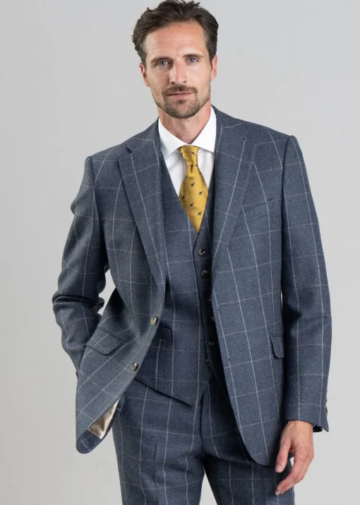 Ford Tweed Jacket - Grey and Blue Herringbone with Coffee and Cream Ch