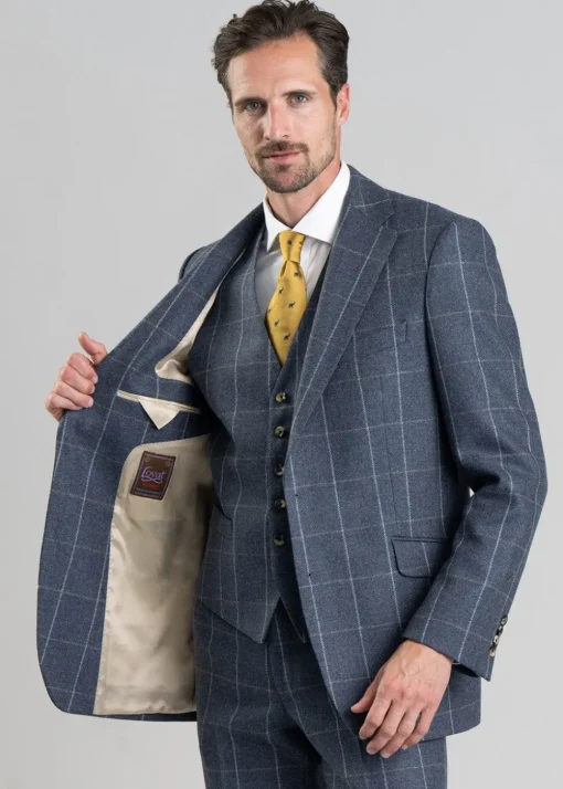 Ford Tweed Jacket - Grey and Blue Herringbone with Coffee and Cream Ch