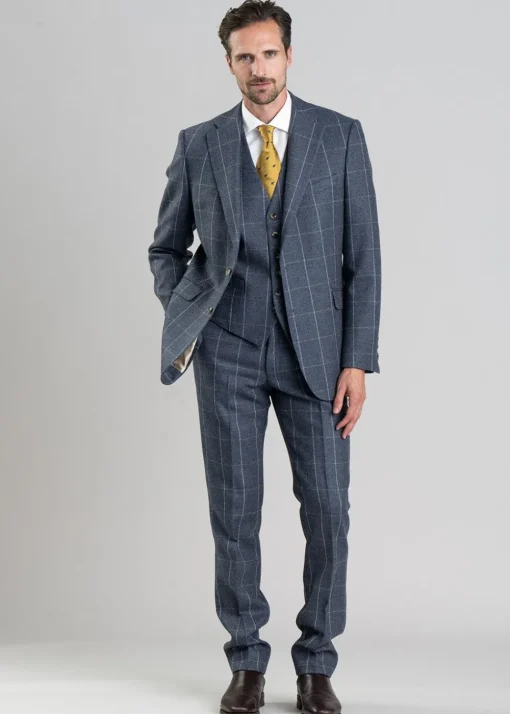 Ford Tweed Jacket - Grey and Blue Herringbone with Coffee and Cream Ch