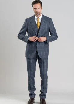 Ford Tweed Jacket - Grey and Blue Herringbone with Coffee and Cream Ch
