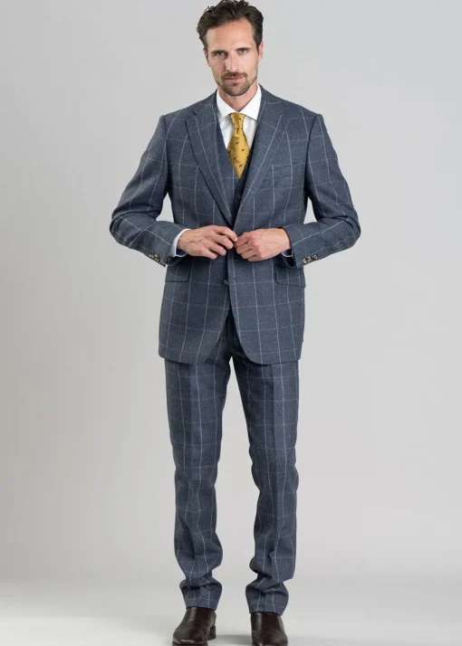 Ford Tweed Jacket - Grey and Blue Herringbone with Coffee and Cream Ch