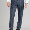 Ford Tweed Trousers - Grey and Blue Herringbone with Coffee and Cream Ch