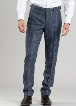 Ford Tweed Trousers - Grey and Blue Herringbone with Coffee and Cream Ch