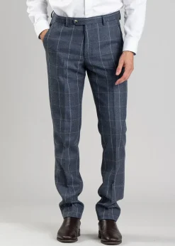 Ford Tweed Trousers - Grey and Blue Herringbone with Coffee and Cream Ch