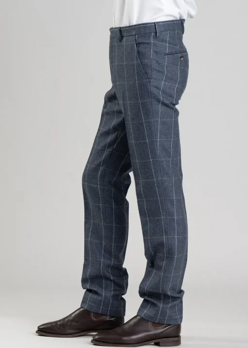 Ford Tweed Trousers - Grey and Blue Herringbone with Coffee and Cream Ch