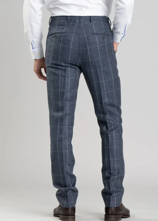 Ford Tweed Trousers - Grey and Blue Herringbone with Coffee and Cream Ch