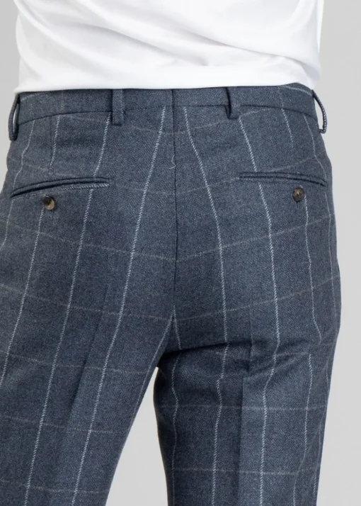Ford Tweed Trousers - Grey and Blue Herringbone with Coffee and Cream Ch