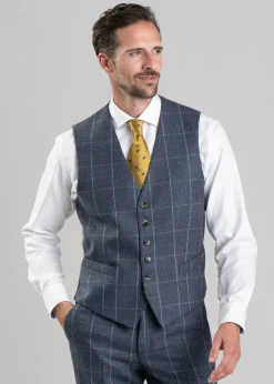 Ford Tweed Waistcoat - Grey and Blue Herringbone with Coffee and Cream Ch