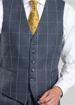 Ford Tweed Waistcoat - Grey and Blue Herringbone with Coffee and Cream Ch