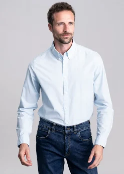 Garment Dyed Poplin Tailored Shirt - Ocean Sky
