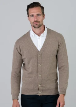 Gordon 1 Ply Geelong Cardigan - Dark Natural