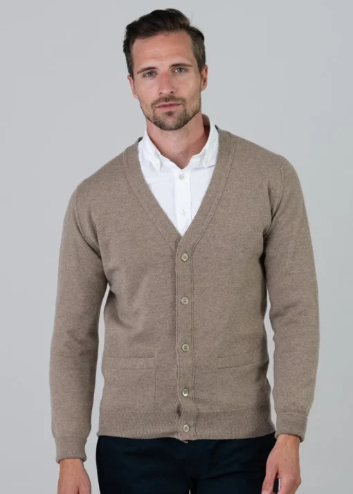 Gordon 1 Ply Geelong Cardigan - Dark Natural