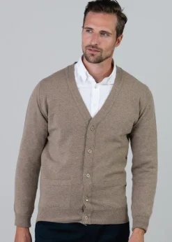 Gordon 1 Ply Geelong Cardigan - Dark Natural
