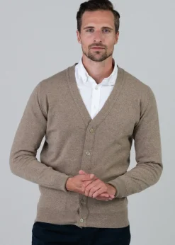 Gordon 1 Ply Geelong Cardigan - Dark Natural