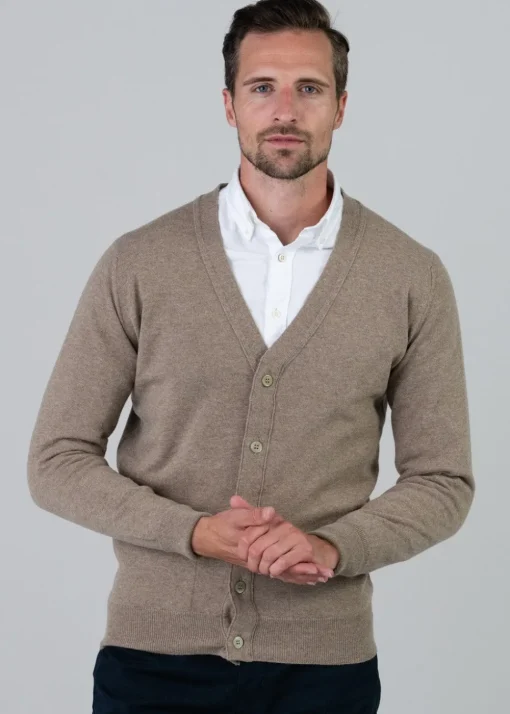 Gordon 1 Ply Geelong Cardigan - Dark Natural