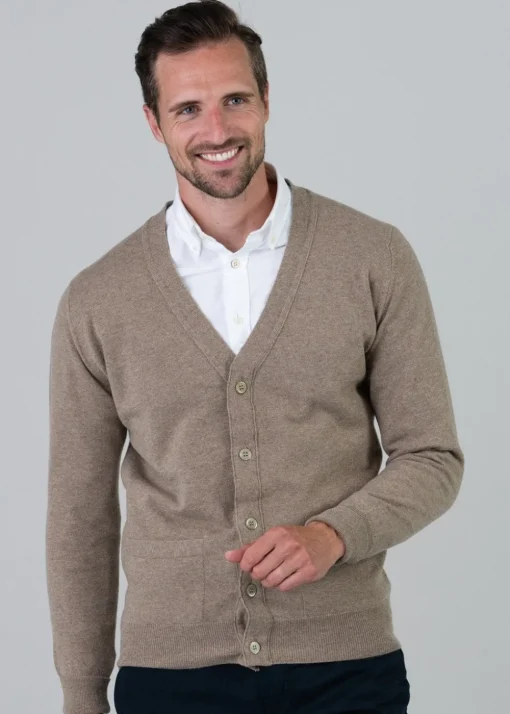 Gordon 1 Ply Geelong Cardigan - Dark Natural