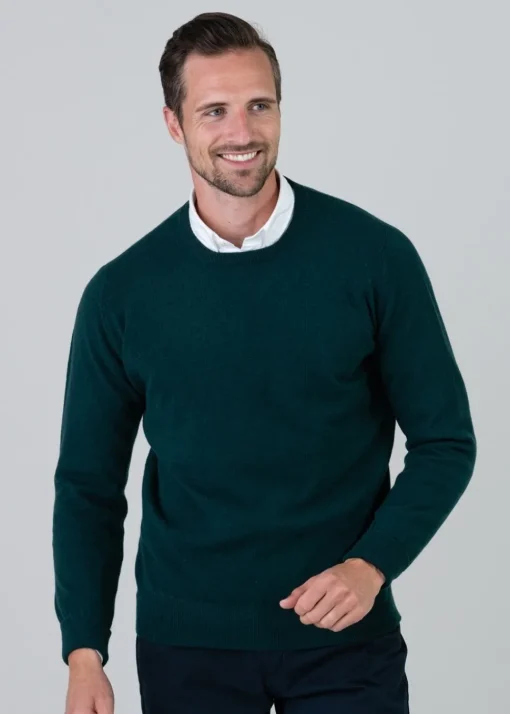 Gordon 1 Ply Geelong Crew Neck - Tartan Green