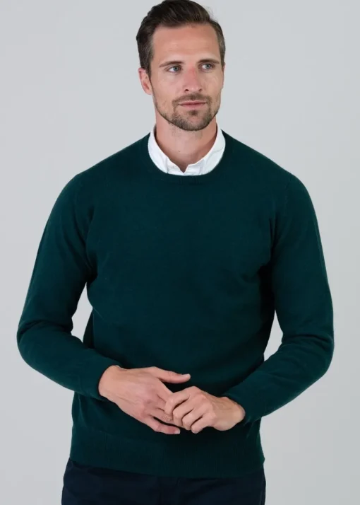 Gordon 1 Ply Geelong Crew Neck - Tartan Green