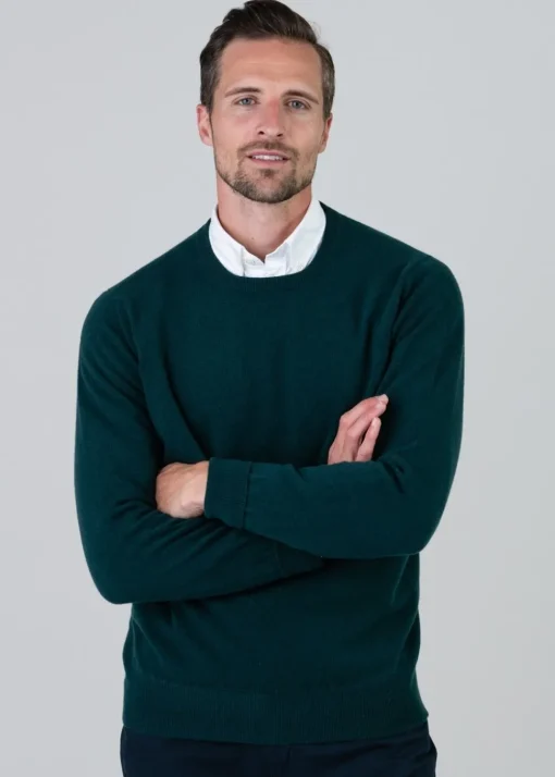 Gordon 1 Ply Geelong Crew Neck - Tartan Green