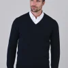 Gordon 1 Ply Geelong V-Neck - Navy