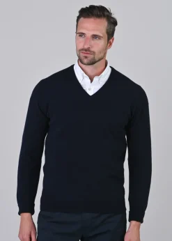 Gordon 1 Ply Geelong V-Neck - Navy