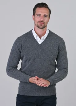 Gordon 1 Ply Geelong V-Neck - Derby Grey