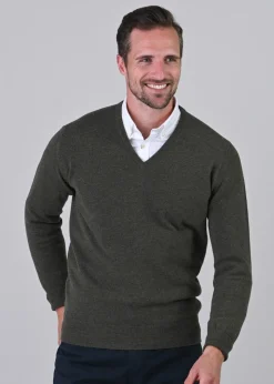 Gordon 1 Ply Geelong V-Neck - Loden