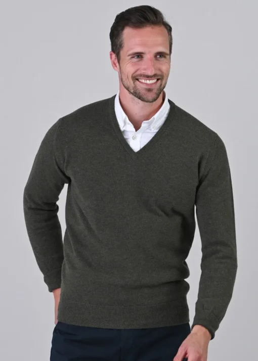 Gordon 1 Ply Geelong V-Neck - Loden