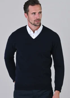 Gordon 1 Ply Geelong V-Neck - Navy