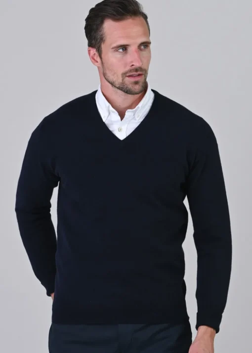 Gordon 1 Ply Geelong V-Neck - Navy