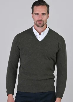 Gordon 1 Ply Geelong V-Neck - Loden