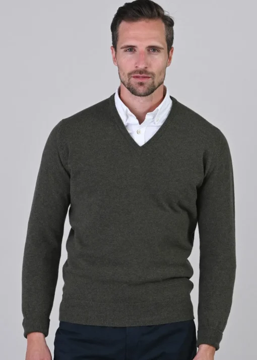 Gordon 1 Ply Geelong V-Neck - Loden