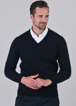 Gordon 1 Ply Geelong V-Neck - Navy