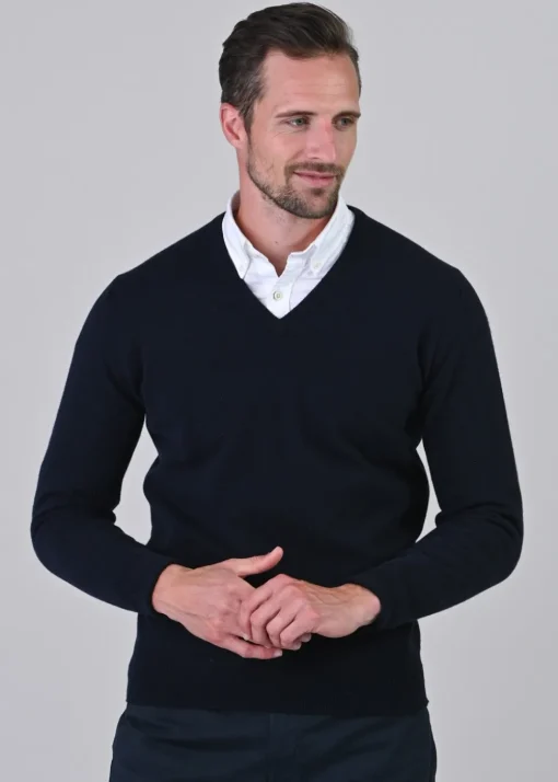 Gordon 1 Ply Geelong V-Neck - Navy