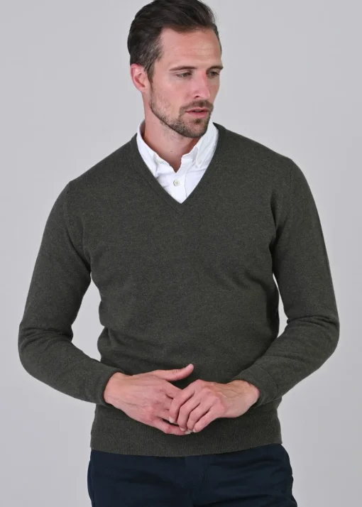 Gordon 1 Ply Geelong V-Neck - Loden
