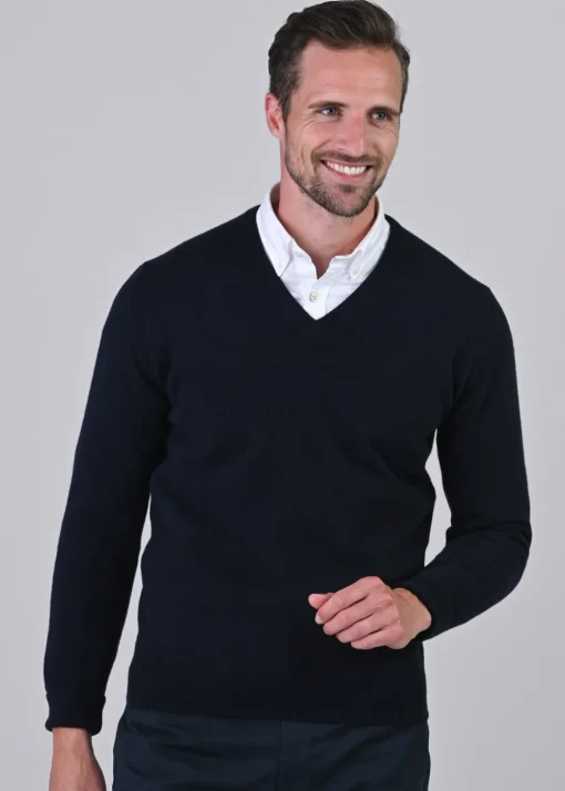 Gordon 1 Ply Geelong V-Neck - Navy