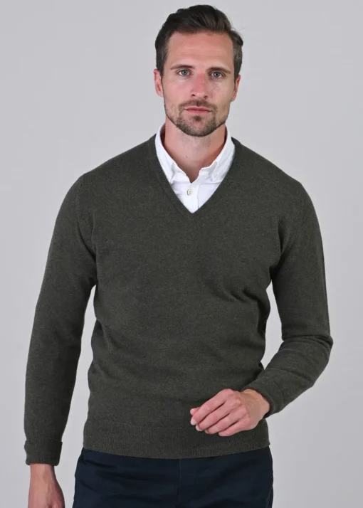 Gordon 1 Ply Geelong V-Neck - Loden