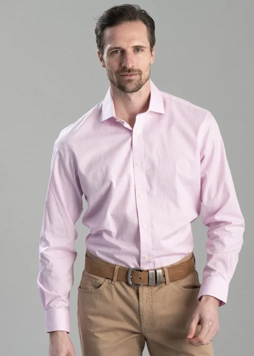 Greenwich Tailored Shirt - Light Pink Micro Check