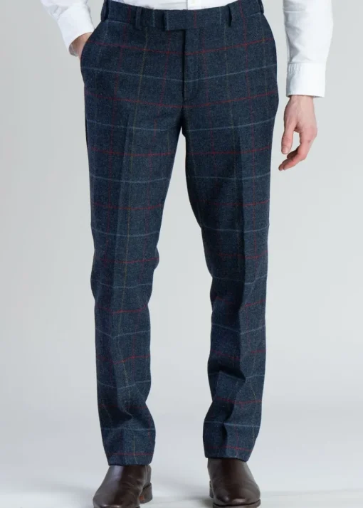 Haincliffe Trousers - Blue with Red and Caramel Check