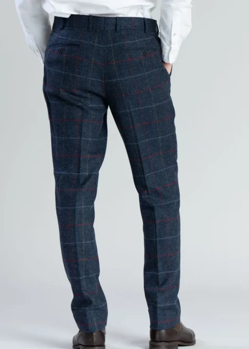 Haincliffe Trousers - Blue with Red and Caramel Check