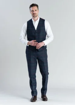 Haincliffe Trousers - Blue with Red and Caramel Check