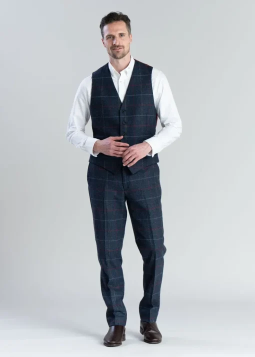 Haincliffe Trousers - Blue with Red and Caramel Check