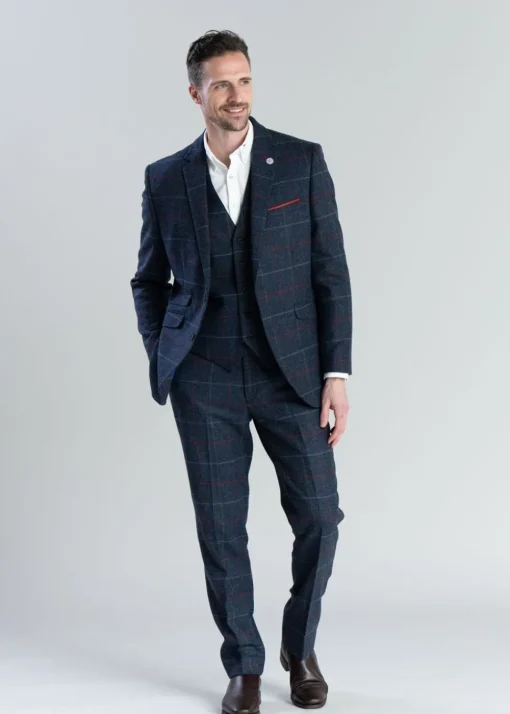 Haincliffe Trousers - Blue with Red and Caramel Check