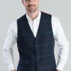 Haincliffe Waistcoat - Blue with Red and Caramel Check