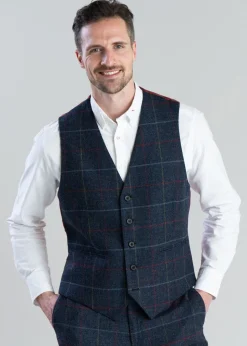 Haincliffe Waistcoat - Blue with Red and Caramel Check