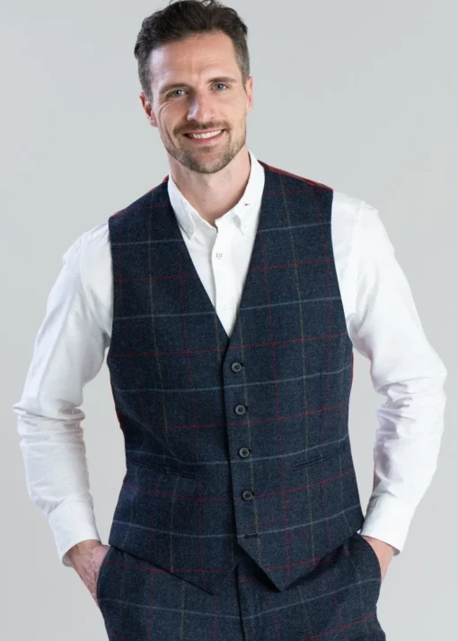 Haincliffe Waistcoat - Blue with Red and Caramel Check