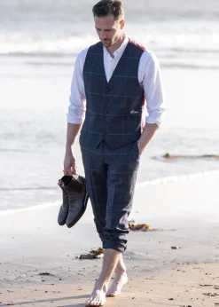 Haincliffe Waistcoat - Blue with Red and Caramel Check