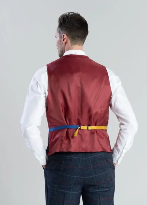 Haincliffe Waistcoat - Blue with Red and Caramel Check
